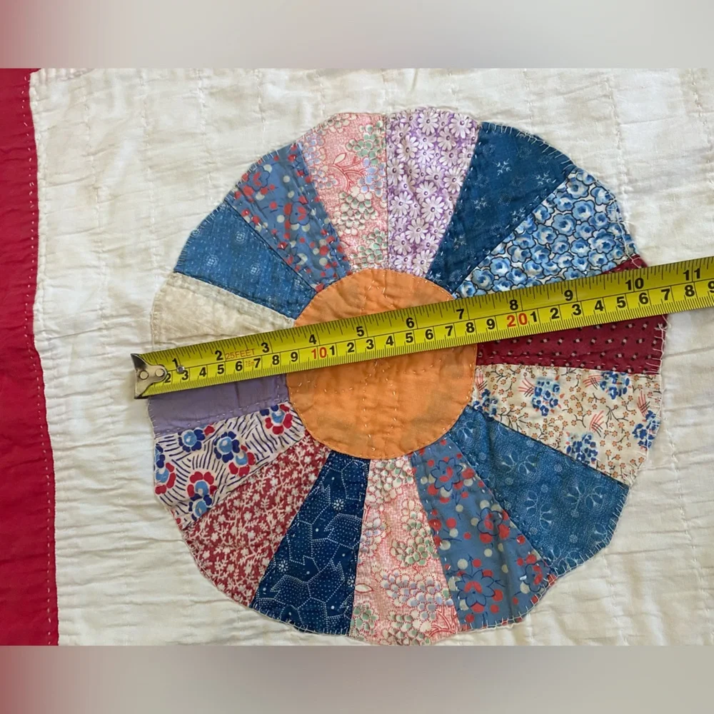 Vintage Dresden Plate Quilt Red & Beautiful 101”/95” well stitched❗️❗️